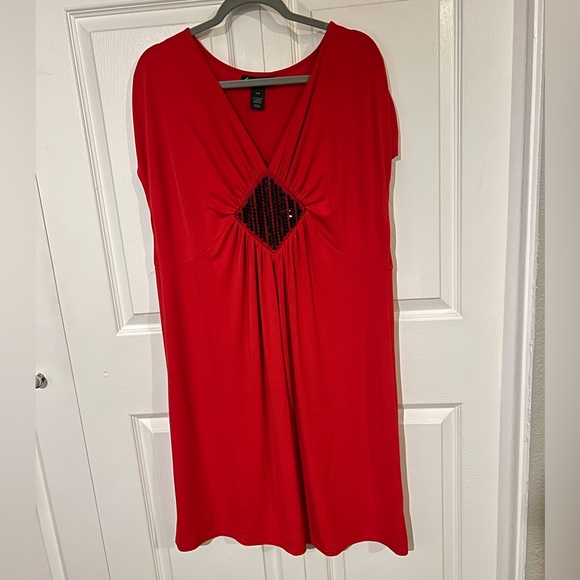Lane Bryant Red Stretchy Shift Dress with Rhinestones 14/16 Holiday dress! - Picture 1 of 6